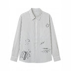 Unisex Oversize Stripe Shirt with Doodle Print, Chest Pocket and Shirt Collar Fashion Glam