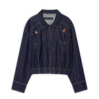 Women's bomber style jeans jacket with zipper and elastic hem Fashion Glam