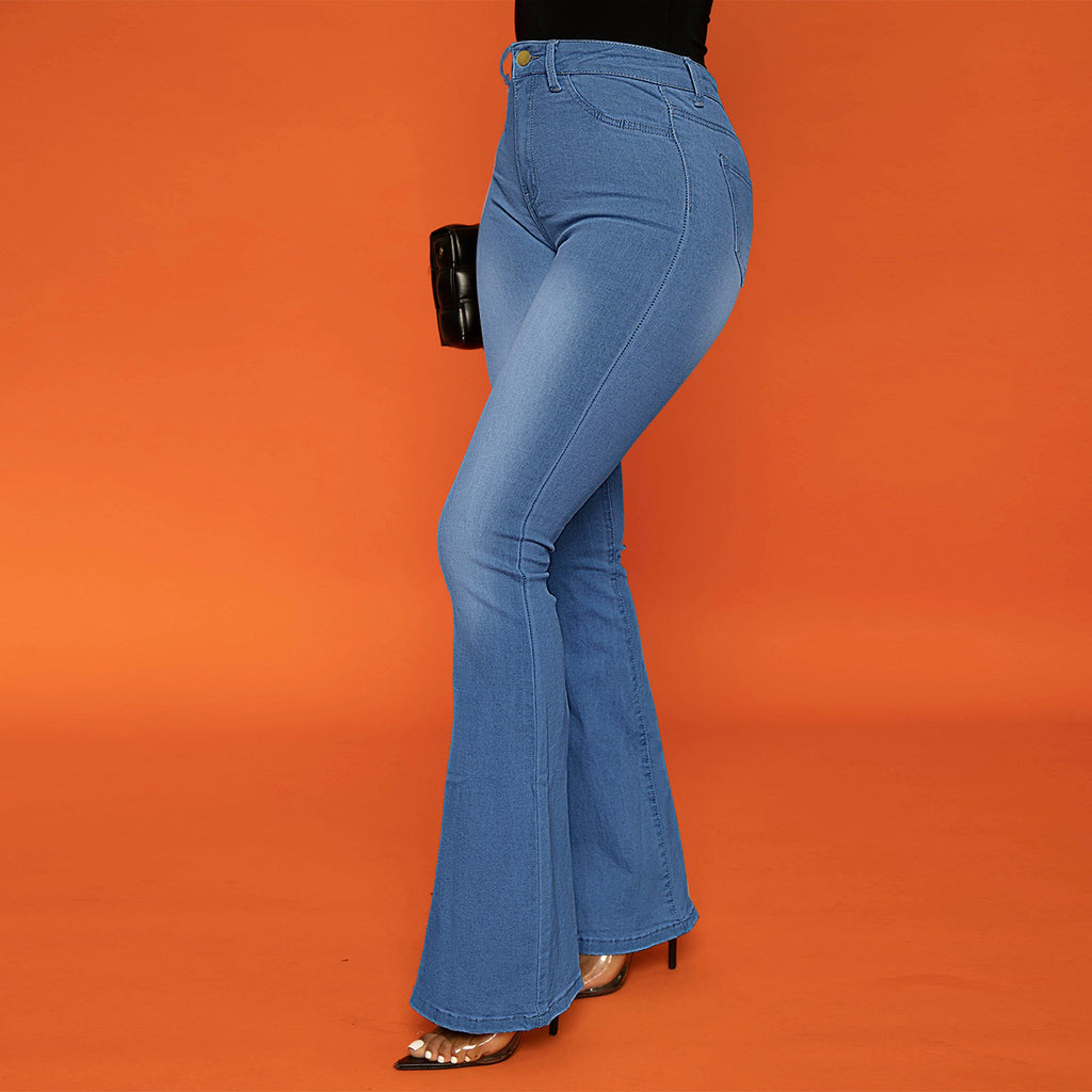 Ladies' high-waisted fitted flared jeans made of stretch denim with flared leg Fashion Glam