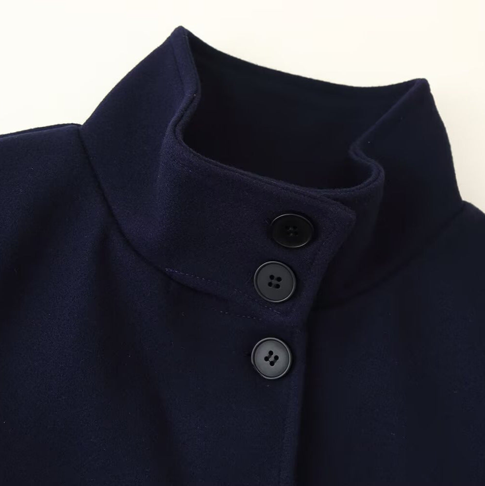 Women's Boxy Short Jacket with High Stand Collar and Concealed Button Placket Fashion Glam