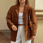 Women's short coat in blazer style made of suede imitation with lapel collar and patch pockets Fashion Glam