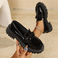 Women Chunky Patent Loafers with Thick Profile Sole and Chain Decoration Fashion Glam