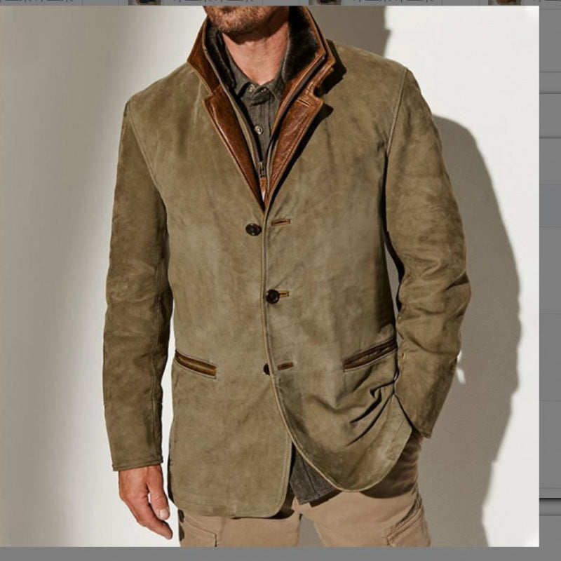 Men's suede blazer with removable leather inner vest Fashion Glam