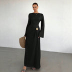 Ladies max dress with draping, decorative brooch and wide trumpet sleeves Fashion Glam