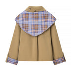 Women's short jacket in trench-cape mix with checked shawl collar bow Fashion Glam