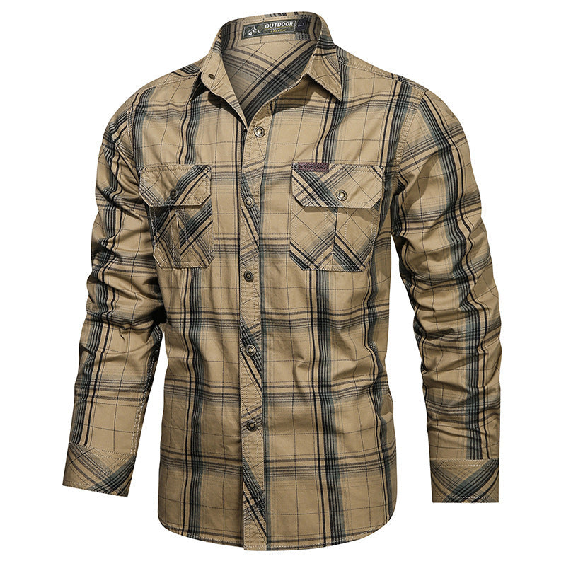 Men's checked flannel outdoor shirt with reinforced flap chest pockets and ergonomic back detail Fashion Glam