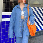 Women Oversized Denim Shirt Jacket with Extended Cut and Boxy Fit Fashion Glam