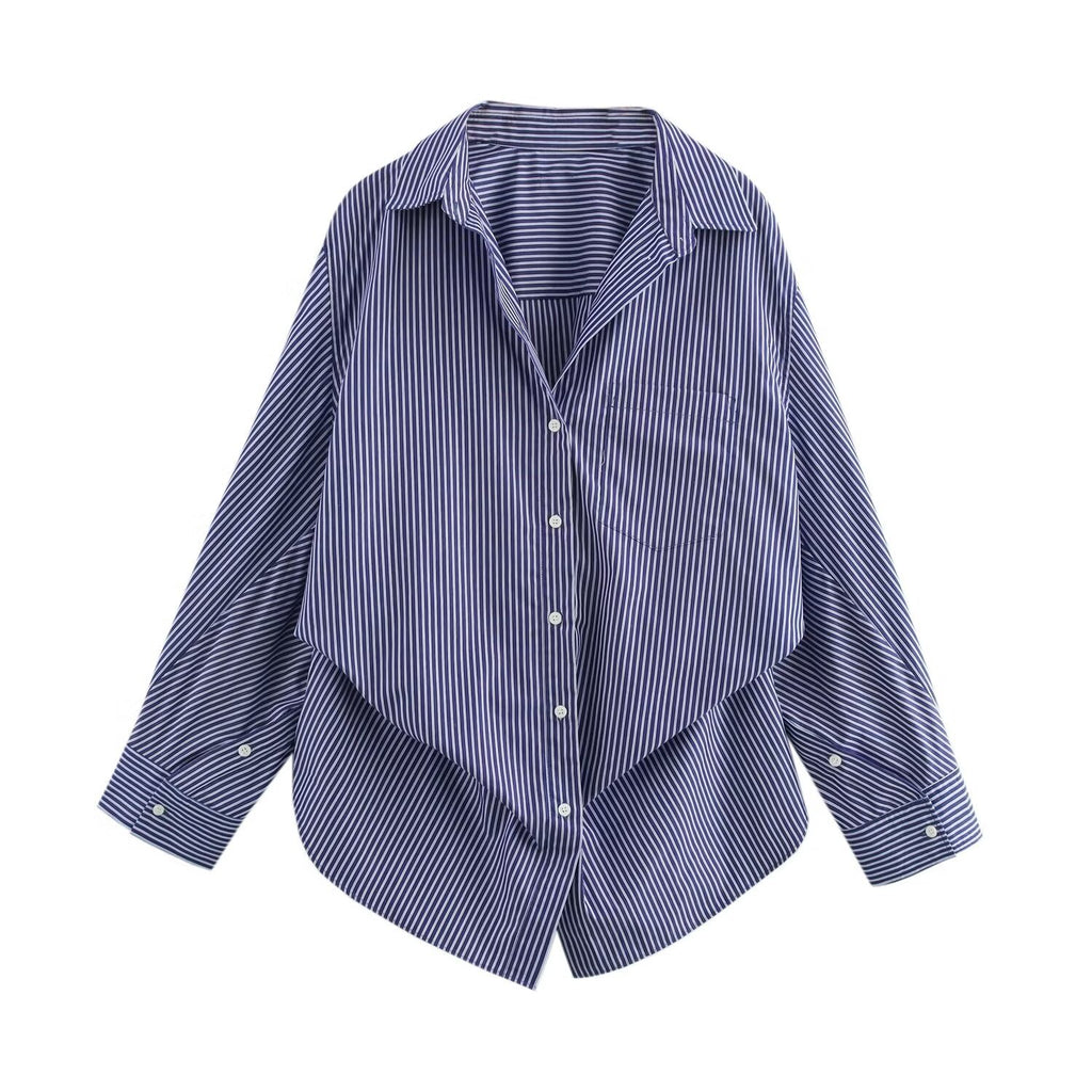 Women's oversized striped shirt with extended back and Kent collar Fashion Glam