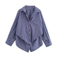 Women's oversized striped shirt with extended back and Kent collar Fashion Glam