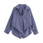 Women's oversized striped shirt with extended back and Kent collar Fashion Glam