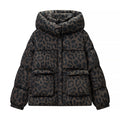 Women’s Oversize Puffer Jacket with Hood and Leopard Print Fashion Glam