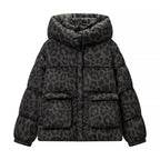 Women’s Oversize Puffer Jacket with Hood and Leopard Print Fashion Glam