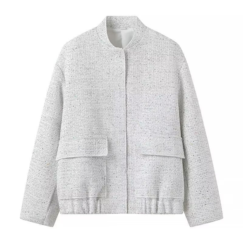 Women's embellished bouclé bomber jacket with sequins and rhinestones Fashion Glam
