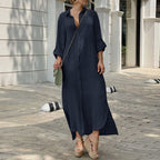 Women's button-up shirt dress with a continuous button placket, side slits, and 3/4 sleeves Fashion Glam