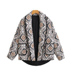 Women's Oversize Quilted Short Jacket in Kimono Style with Ethno Pattern Fashion Glam