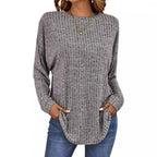 Women's Oversized Structured Knit Sweater with Round Neck and Pockets Fashion Glam