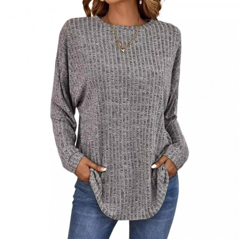 Women's Oversized Structured Knit Sweater with Round Neck and Pockets Fashion Glam