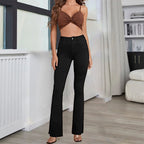 Women’s high-waisted flared trousers made of stretch denim with a center seam and figure-hugging cut Fashion Glam