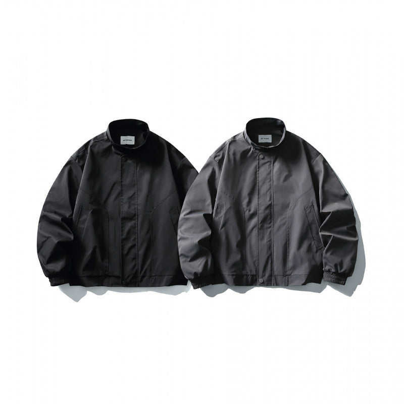 Men's Short Windproof Field Bomber Jacket with Stand-up Collar, Concealed Closure and Elastic Cuffs Fashion Glam