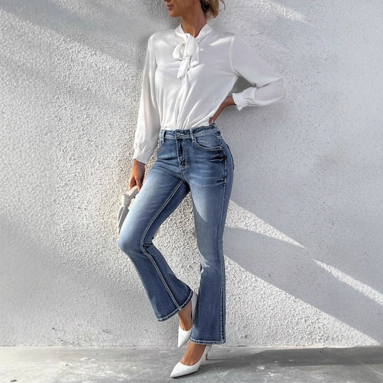 Women's slim bootcut jeans with a slight flare and sculpting stretch waistband Fashion Glam
