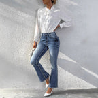 Women's slim bootcut jeans with a slight flare and sculpting stretch waistband Fashion Glam