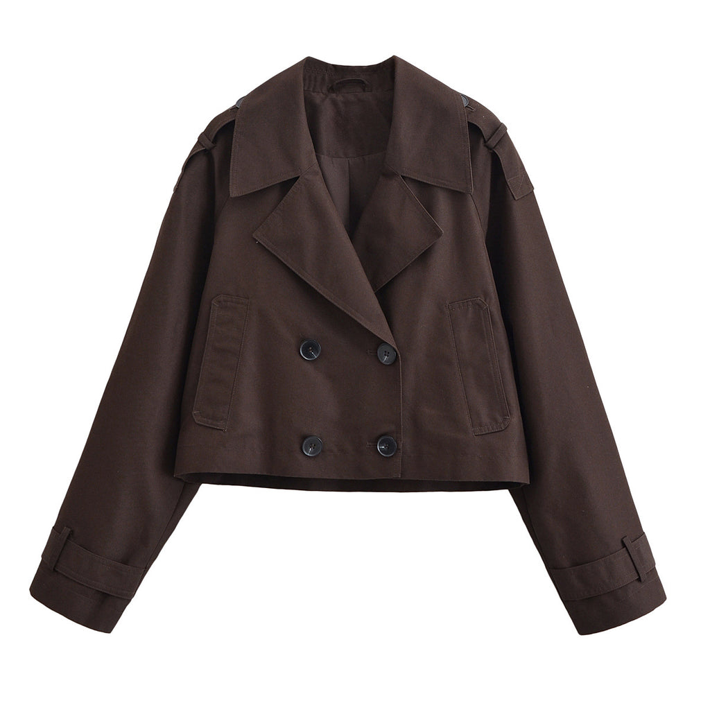 Women's Short Double-Breasted Trench Jacket in Cropped Workwear Look Fashion Glam