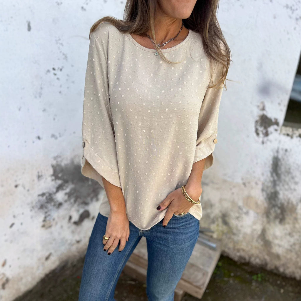 Ladies blouse with textured dot pattern and three-quarter sleeves Fashion Glam