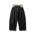 Unisex Wide two-tone denim pants with high waistband and contrasted pockets Fashion Glam