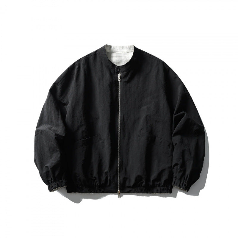 Unisex Light Oversized Bomber Jacket Made of Textured Fabric with Stand-Up Collar and Elastic Hem Fashion Glam