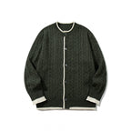 Unisex fine knit cardigan with cable pattern, round neck and contrast trim Fashion Glam