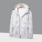 Men's Lightweight Hooded Windbreaker with Botanical Allover Print and Elastic Cuffs Fashion Glam