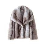 Women's Short Plush Faux Fur Jacket with Wide Shawl Collar and Straight Cut Fashion Glam