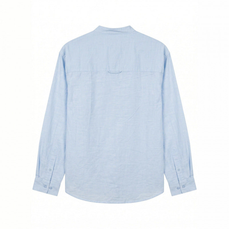 Men's Lightweight Cotton Oxford Shirt with Stand Collar and Chest Pocket Fashion Glam
