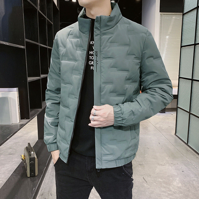 Men's Stand Collar Quilted Jacket with Geometric Quilting and Elastic Cuffs Fashion Glam