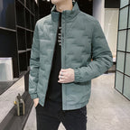 Men's Stand Collar Quilted Jacket with Geometric Quilting and Elastic Cuffs Fashion Glam