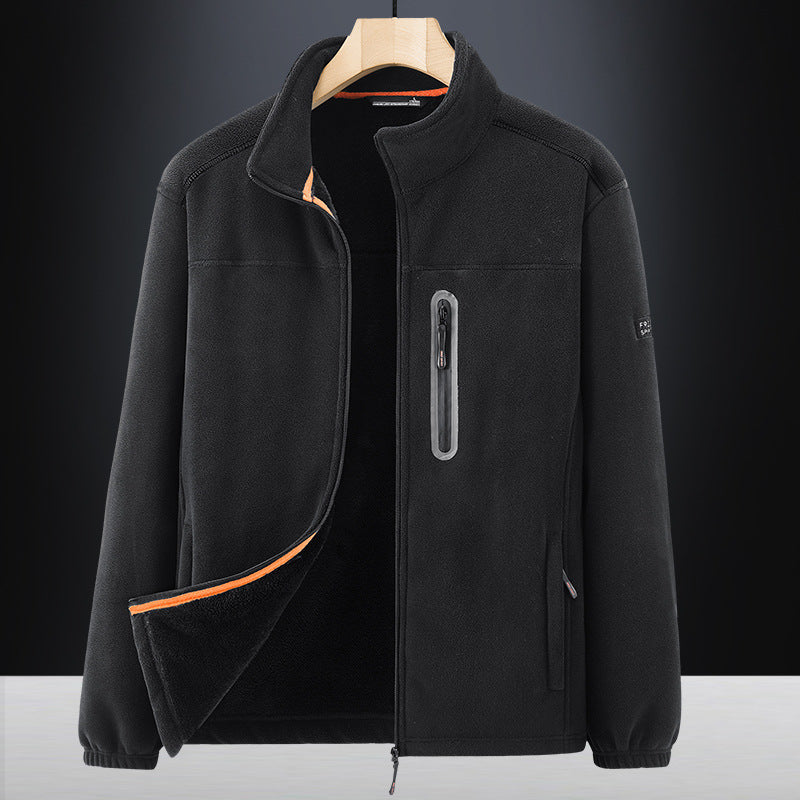 Men's microfleece outdoor jacket with waterproof breast pocket, stand-up collar, and teddy fleece lining Fashion Glam