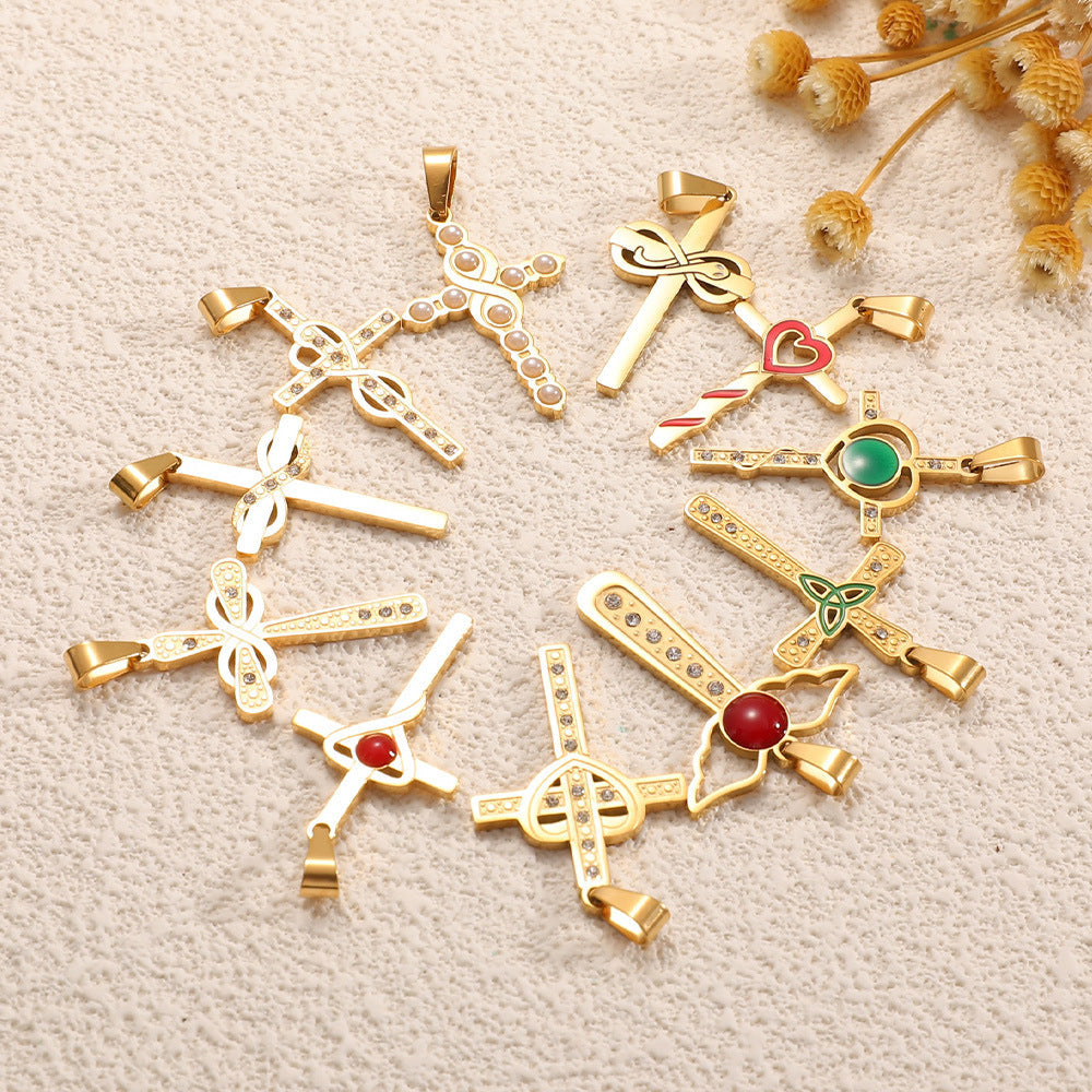 Ladies cross pendant with heart-shaped design and sparkling accents Fashion Glam
