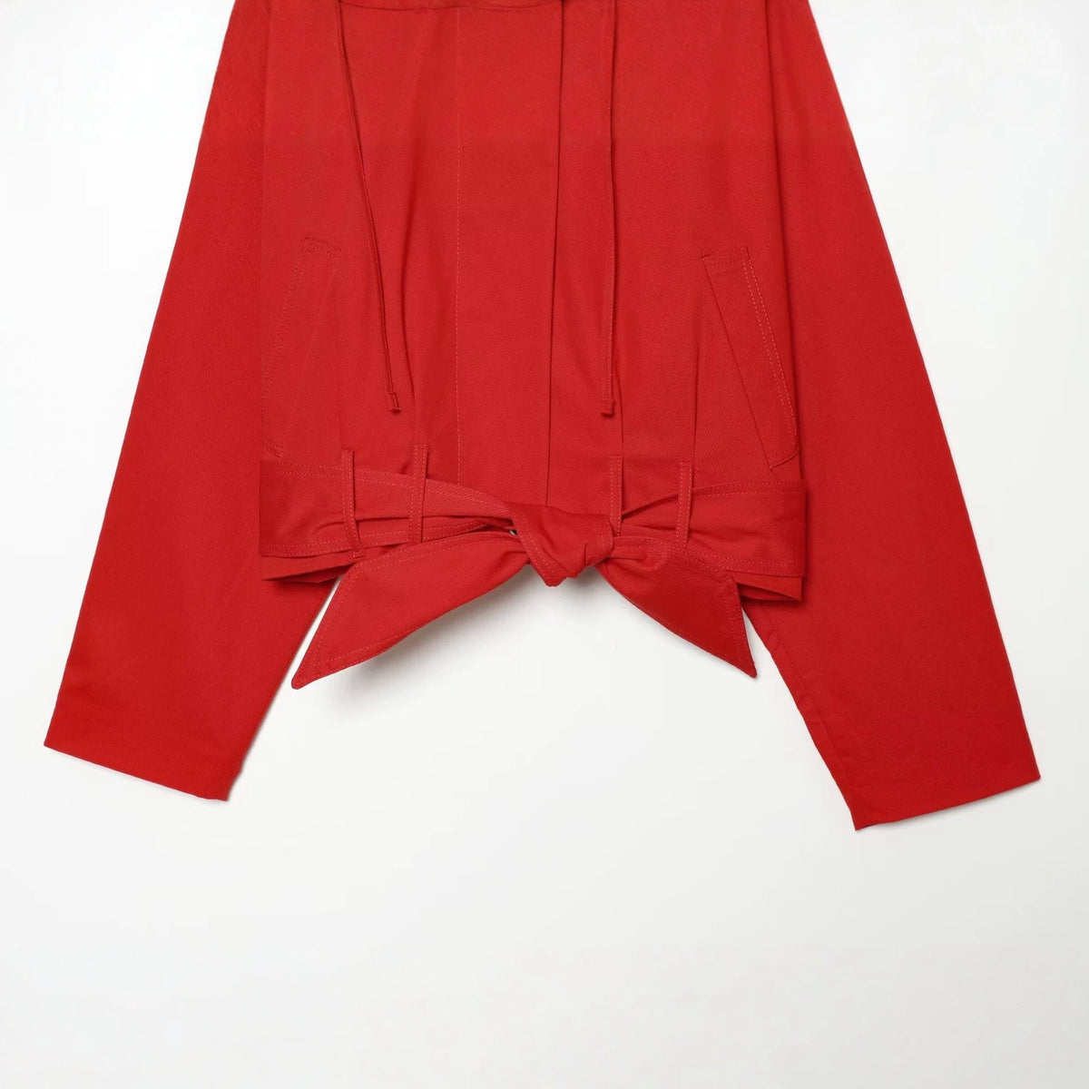Women's Cropped Trench Coat with Drawstring, Knot Belt and Distinctive Stand Collar Fashion Glam