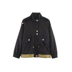 Women's lightweight utility jacket with drawstring waist gathering, stand-up collar, and flap pockets Fashion Glam