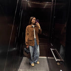 Women's short coat made of suede imitation with shirt collar and patch pockets Fashion Glam