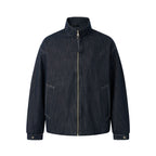 Unisex Boxy Jeans Bomber Jacket with Stand Collar, Zipper and Elastic Hem Fashion Glam
