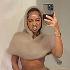 Ladies short hooded capelet made of luxurious faux fur with a concealing shoulder area Fashion Glam