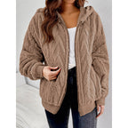 Women's Hooded Teddy Jacket with Zipper, Soft Plush and Elastic Cuff Fashion Glam