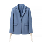 Women's Oversize Suede Look Blazer with Extra Long Fringe Trim and Contrast Stitch Fashion Glam