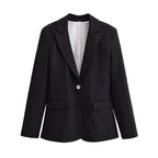 Women's Tailored Single-button Blazer with Shawl Collar and Flap Pockets Fashion Glam