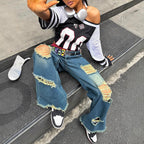 Women wide Destroyed-Baggy-Jeans with large frayed rips and relaxed fit Fashion Glam