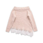 Women's Fuzzy Knit Sweater with Off-the-Shoulder Neckline and Lace Trim Fashion Glam