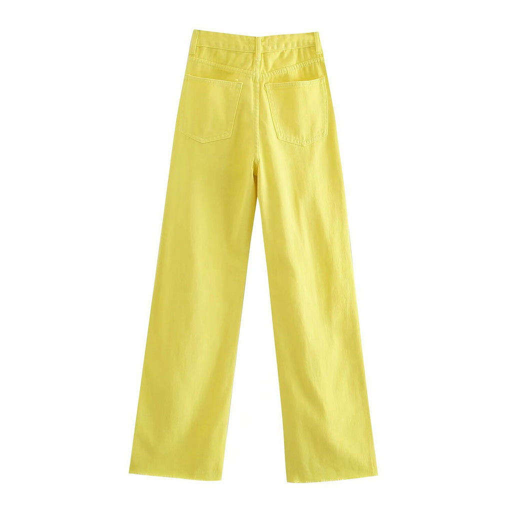 Women's high-waisted wide-cut jeans with wide leg, high waist and raw hem Fashion Glam