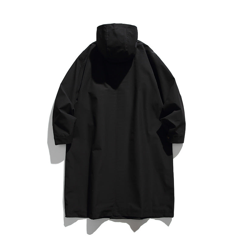Unisex Longer Hooded Coat in Boxy Cut with Concealed Button Placket and Large Flap Pockets Fashion Glam