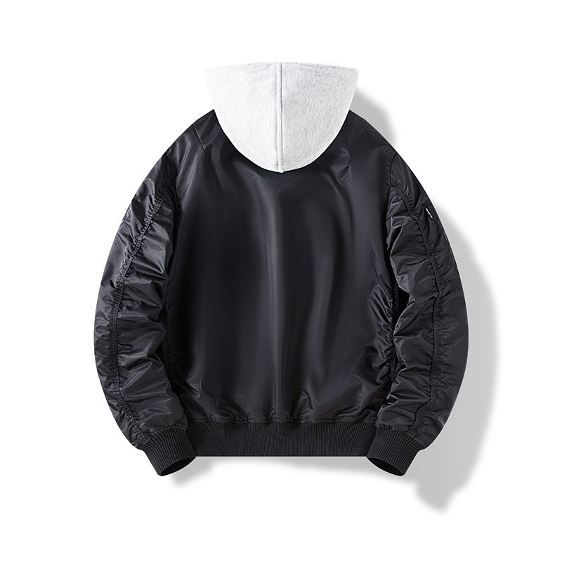 Men's nylon bomber jacket with integrated sweat hood and sleeve utility pocket Fashion Glam